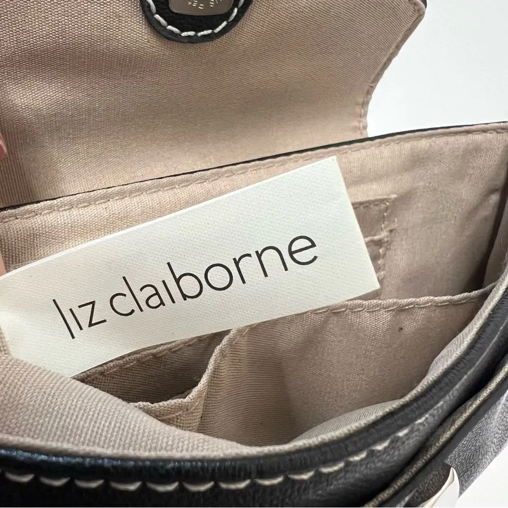 Liz Claiborne Black Vegan Leather Wristlet Clutch Wallet Purse